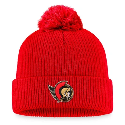 Shop Fanatics Branded Red Ottawa Senators Core Primary Logo Cuffed Knit Hat With Pom