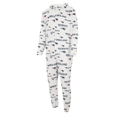 Shop Concepts Sport White New England Patriots Allover Print Docket Union Full-zip Hooded Pajama Suit