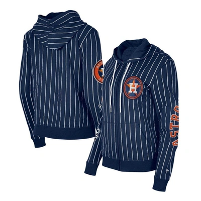 Shop New Era Navy Houston Astros Pinstripe Tri-blend Full-zip Hoodie Jacket