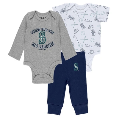 Shop Wear By Erin Andrews Newborn & Infant  Gray/white/navy Seattle Mariners Three-piece Turn Me Around Bo