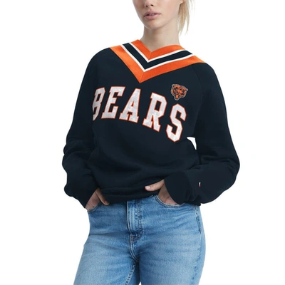 Shop Tommy Hilfiger Navy Chicago Bears Heidi V-neck Pullover Sweatshirt