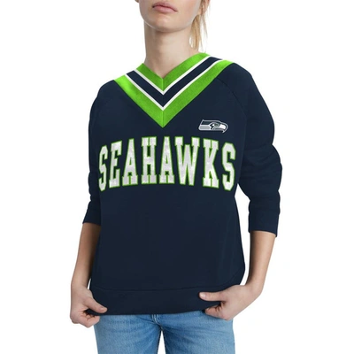 Shop Tommy Hilfiger Navy Seattle Seahawks Heidi V-neck Pullover Sweatshirt