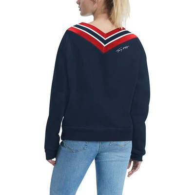 Shop Tommy Hilfiger Navy New England Patriots Heidi V-neck Pullover Sweatshirt