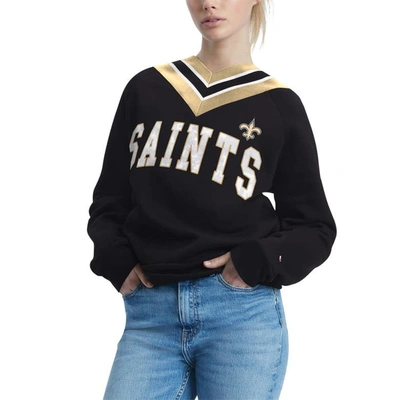 Shop Tommy Hilfiger Black New Orleans Saints Heidi V-neck Pullover Sweatshirt