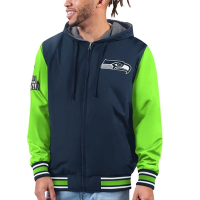 Shop G-iii Sports By Carl Banks Navy/neon Green Seattle Seahawks Commemorative Reversible Full-zip Jacket