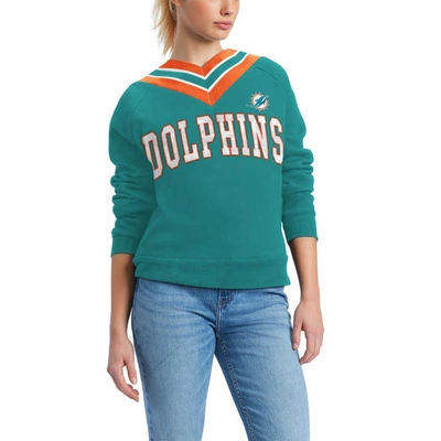 Shop Tommy Hilfiger Aqua Miami Dolphins Heidi V-neck Pullover Sweatshirt