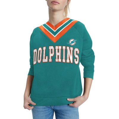 Shop Tommy Hilfiger Aqua Miami Dolphins Heidi V-neck Pullover Sweatshirt