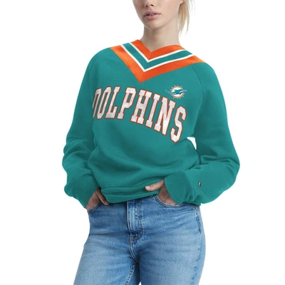 Shop Tommy Hilfiger Aqua Miami Dolphins Heidi V-neck Pullover Sweatshirt