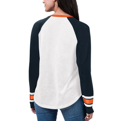 Shop G-iii 4her By Carl Banks White/navy Chicago Bears Top Team Raglan V-neck Long Sleeve T-shirt