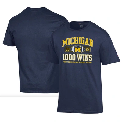 Shop Champion Navy Michigan Wolverines Football 1,000 Wins T-shirt
