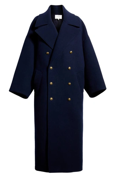 Shop Frame Double Breasted Wool Cocoon Coat In Navy