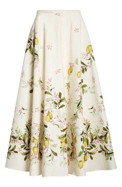 Shop Giambattista Valli Lemon Print Cotton Midi Skirt In Ivory/ Yellow