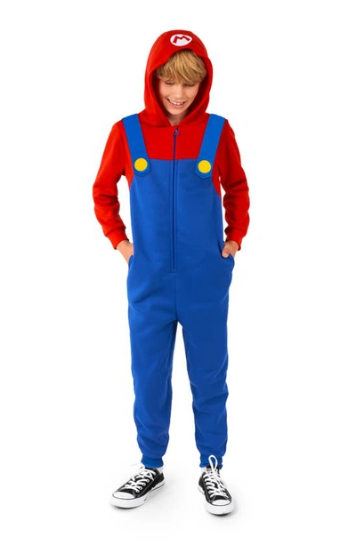 Opposuits Little Boys Mario Zip Up Onesie Outfit In Blue