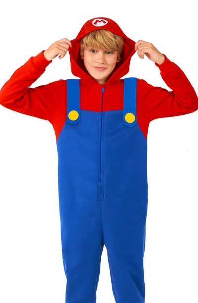 Opposuits Little Boys Mario Zip Up Onesie Outfit In Blue