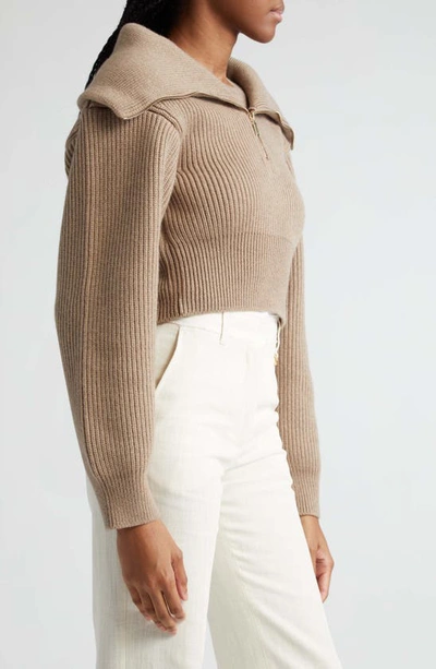 Shop Jacquemus Risoul Merino Wool Layered Crop Sweater In Light Beige