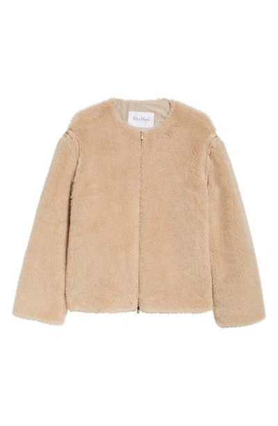 Shop Max Mara Panno Alpaca, Virgin Wool & Silk Fleece Zip Jacket In Beige