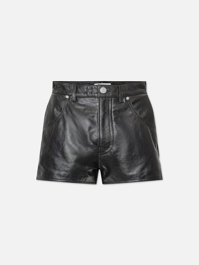 Shop Frame Side Slit Leather Shorts In Black