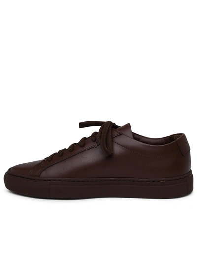 Shop Common Projects Woman  Achilles Brown Leather Sneakers