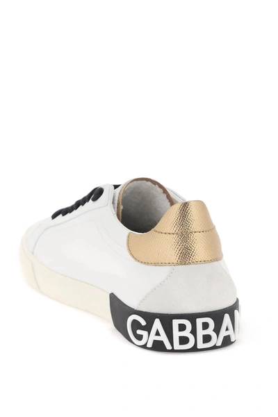 Shop Dolce & Gabbana Portofino Vintage Leather Sneakers With Rhinestone Dg Women In Multicolor