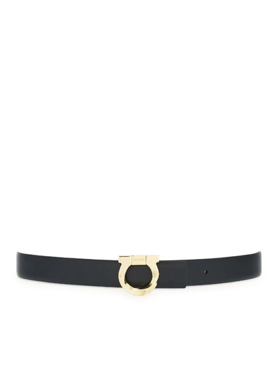 Shop Ferragamo Women Reversible Belt With Gancini Torchon In Black