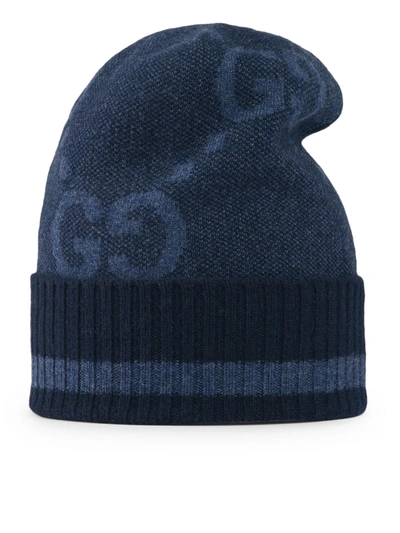 Shop Gucci Men Intarsia-knit Logo Beanie In Blue