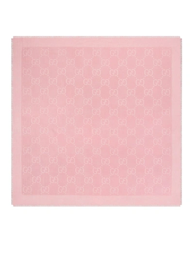 Shop Gucci Women Jacquard Wool And Silk Shawl With Gg Motif In Pink