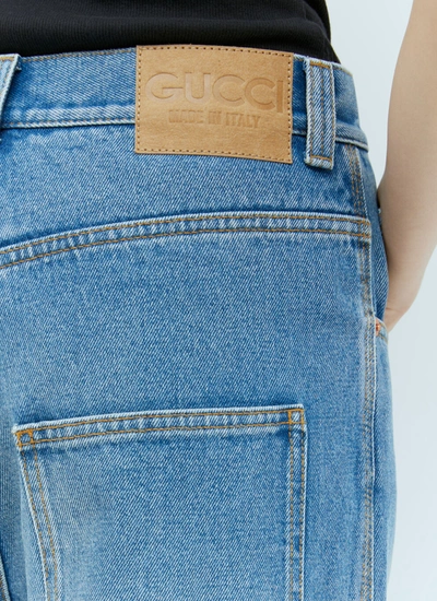 Shop Gucci Women Wide Leg Horsebit Jeans In Blue
