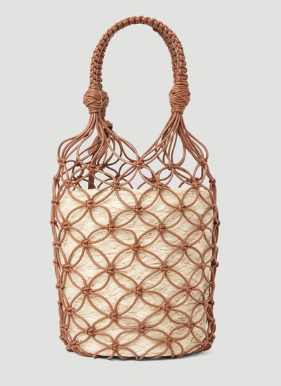 Shop Miu Miu Women Leather Mesh And Straw Bucket Bag In Brown