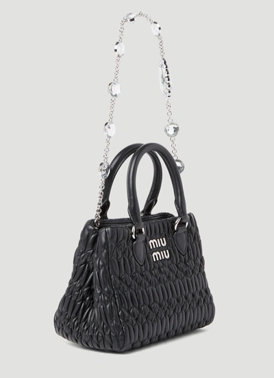 Shop Miu Miu Women Miu Crystal Leather Handbag In Black