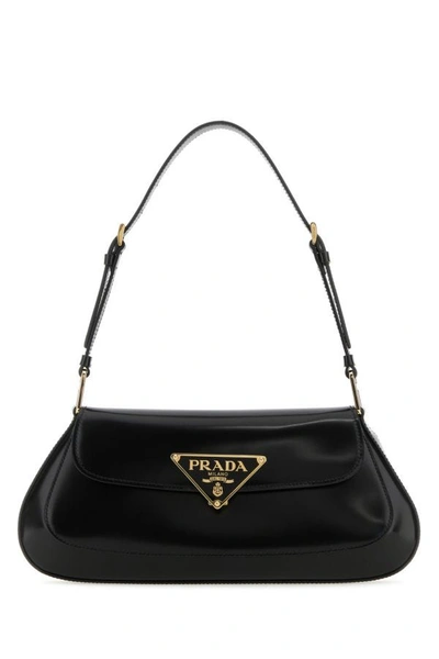 Shop Prada Woman Black Leather Shoulder Bag