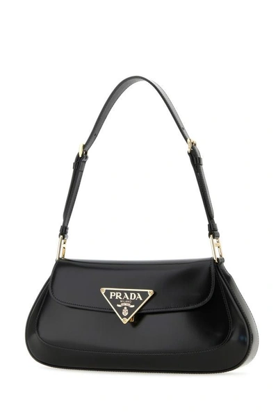 Shop Prada Woman Black Leather Shoulder Bag