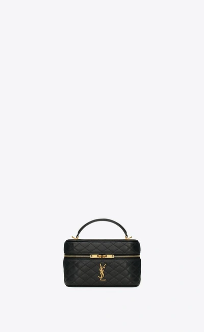 Shop Saint Laurent Women Mini Gaby Leather Vanity Bag W/ Strap In Black