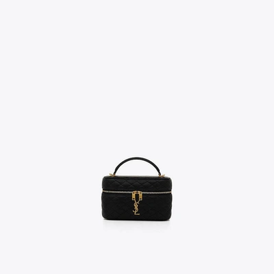 Shop Saint Laurent Women Mini Gaby Leather Vanity Bag W/ Strap In Black