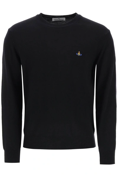Shop Vivienne Westwood Orb-embroidered Crew-neck Sweater Men In Black