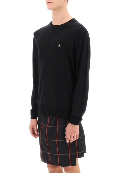 Shop Vivienne Westwood Orb-embroidered Crew-neck Sweater Men In Black