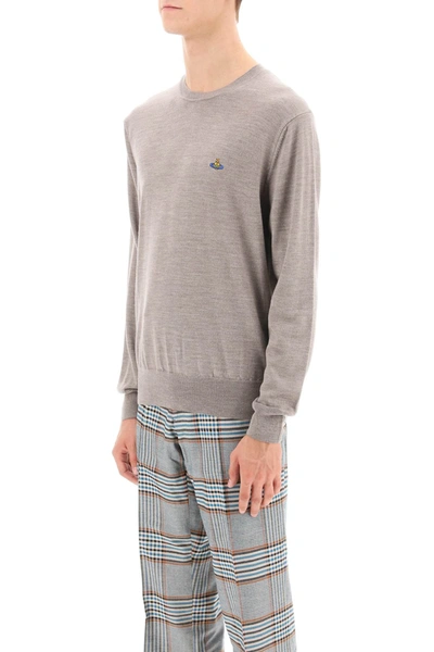 Shop Vivienne Westwood Orb-embroidered Crew-neck Sweater Men In Gray