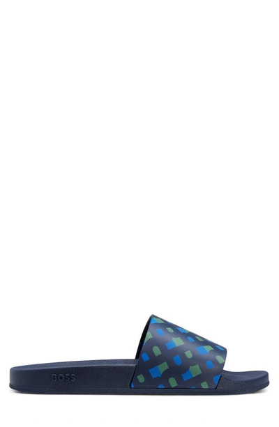 Hugo Boss Bay Slide Sandal In Open Blue