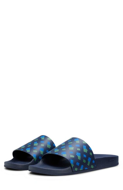 Hugo Boss Bay Slide Sandal In Open Blue