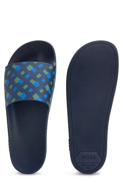 Hugo Boss Bay Slide Sandal In Open Blue
