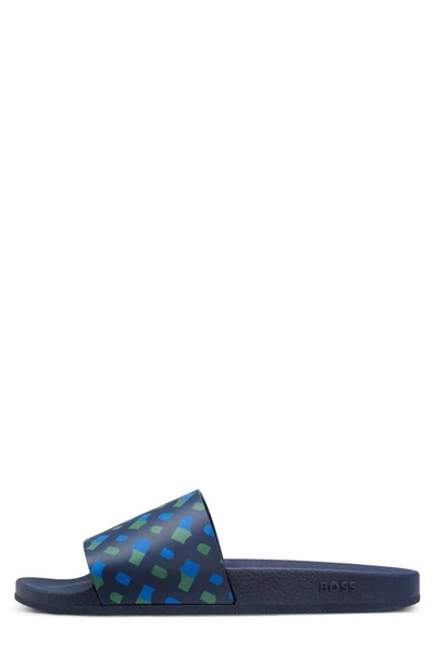 Hugo Boss Bay Slide Sandal In Open Blue