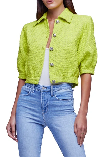 Shop L Agence Cove Tweed Crop Jacket In Lime