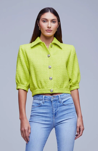 Shop L Agence Cove Tweed Crop Jacket In Lime