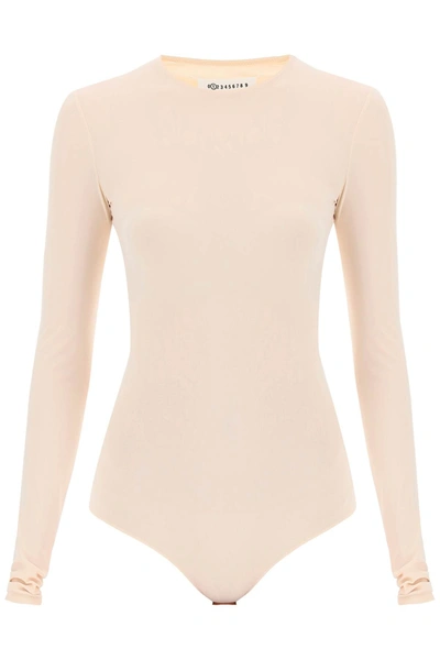 Shop Maison Margiela Second Skin Long Sleeve Lycra Bodysuit In Beige
