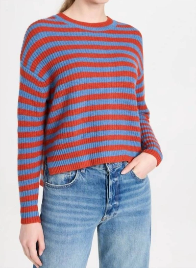 Shop Autumn Cashmere Striped Shaker Crew Sweater In Mariner/paprika In Multi