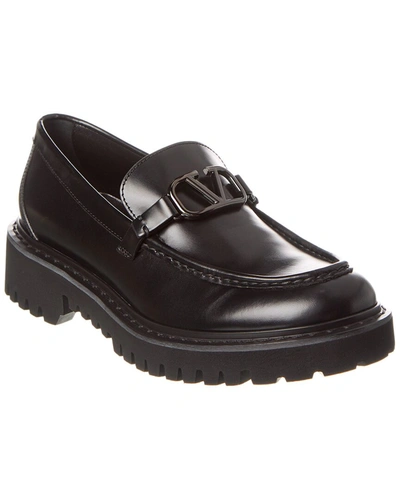 Shop Valentino Vlogo Leather Loafer In Black