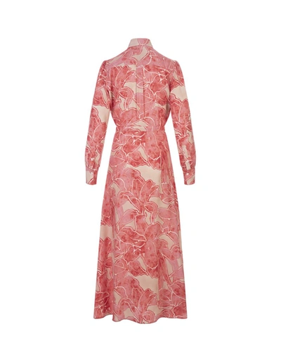 Shop Kiton Printed Silk Long Dress With Belt In Pink