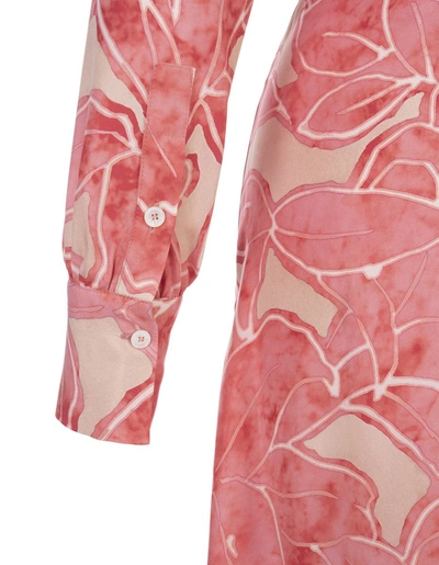 Shop Kiton Printed Silk Long Dress With Belt In Pink