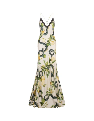 Shop Roberto Cavalli Ivory Long Petticoat Dress With Lemons Print In White