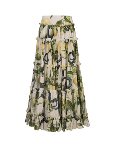 Shop Roberto Cavalli Ivory Pleated Skirt With Lemons Print In White