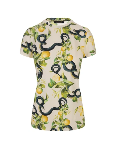 Shop Roberto Cavalli Ivory T-shirt With Lemons Print In White